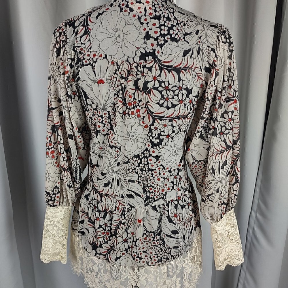 213 by Michelle Kim Multicolor Long Lace Sleeve Victorian Inspired Blouse Sz S - Picture 7 of 15
